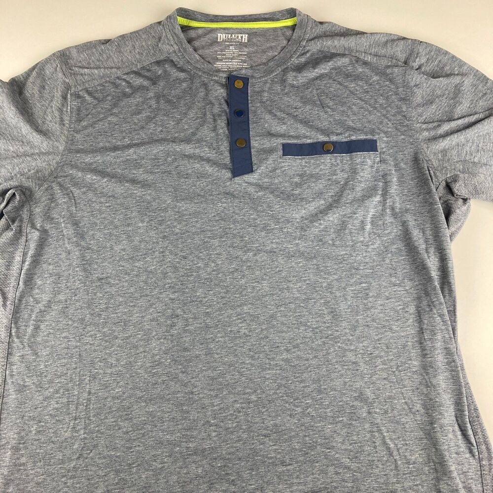 Duluth Trading Henley Shirt Mens XL Gray Relaxed Fit Short Sleeve Pocket Tee